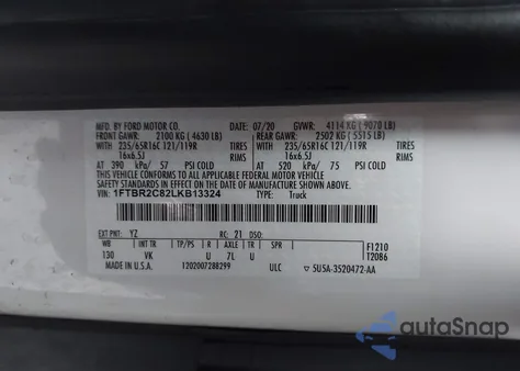 2020 Ford Transit-250 z USA, uszkodzony, nr VIN 1FTBR2C82LKB13324